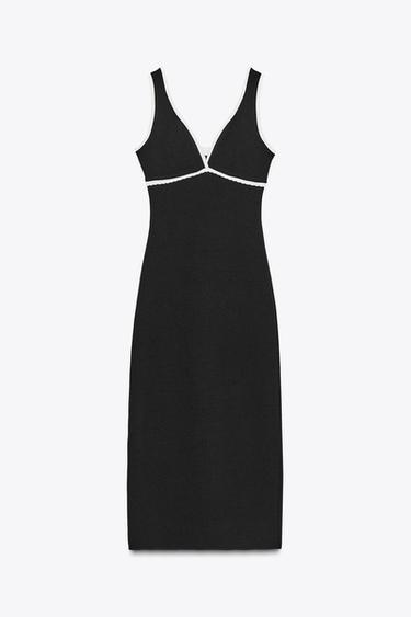 VESTIDO LARGO CONTRASTE - Negro de Zara - Imagen 0
