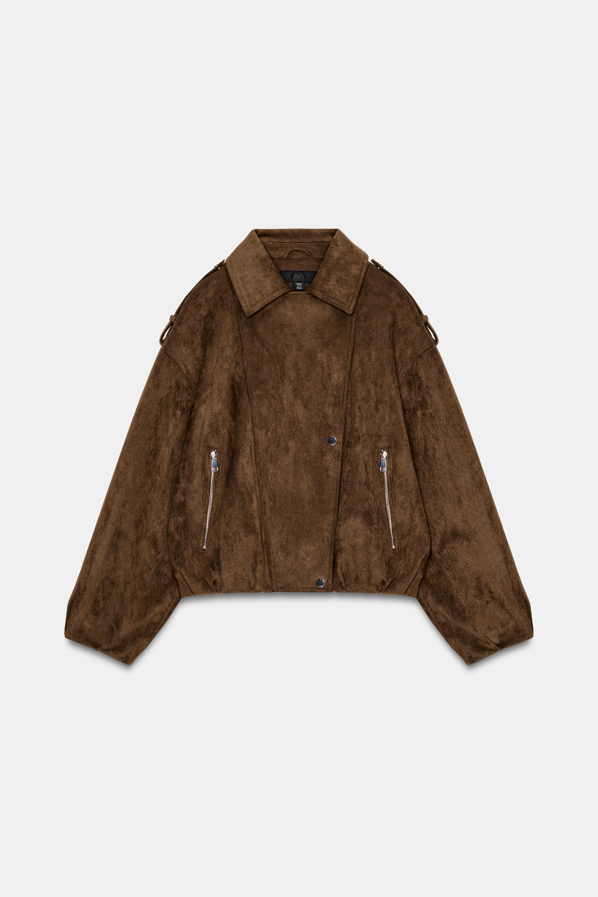 OVERSIZED FAUX SUEDE BIKER JACKET - Brown | ZARA United States