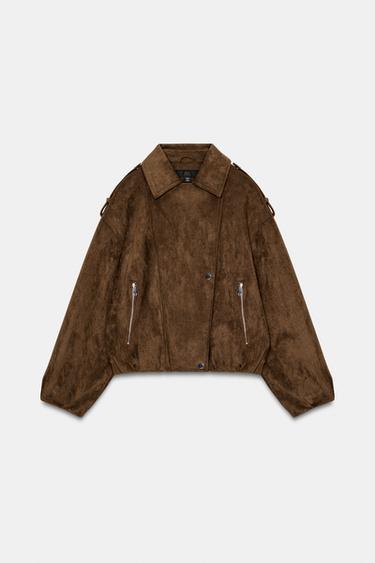 OVERSIZE FAUX SUEDE BIKER JACKET - Brown by Zara - Image 6