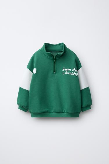 Zara TEXT AND CLOVER PRINT SWEATSHIRT - Green - Image 0