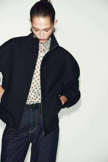 WOOL BLEND HIGH NECK SHORT COAT - Black by Zara