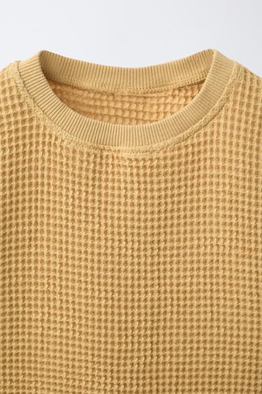 PLAIN WAFFLE-KNIT T-SHIRT - Mustard by Zara - Image 2