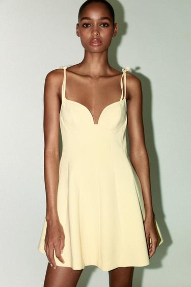 Zara SHORT DRESS WITH BOWS - Light yellow