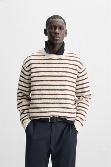 Zaras TEXTURERAD RANDIG TRÖJA - Naturfärg/beige