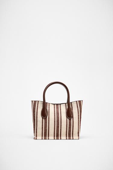 BOLSA CANVAS ESTAMPADA LISTRAS - Marrom da Zara