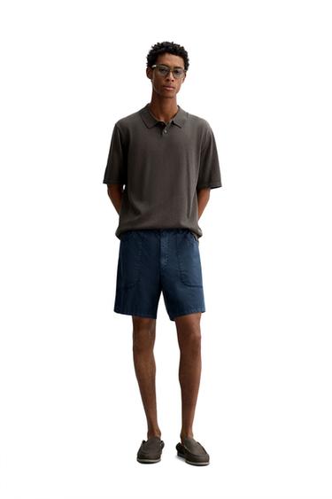COTTON-BLEND KNIT POLO SHIRT - Black / Brown by Zara