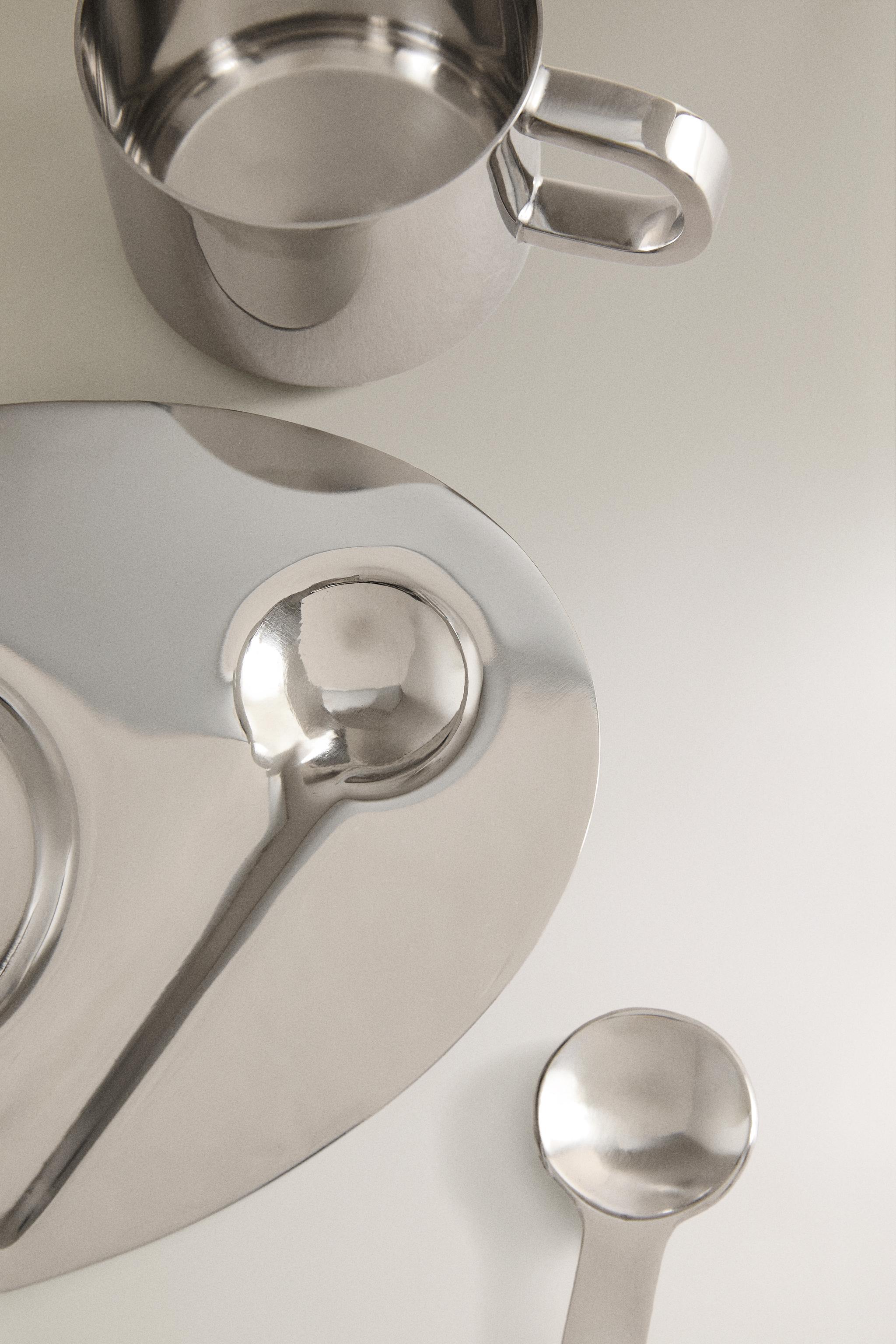 SET TASSE, CUILLÈRE ET PLATEAU ACIER