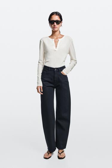 Zara High-waist barrel fit jeans - Navy blue - Image 0