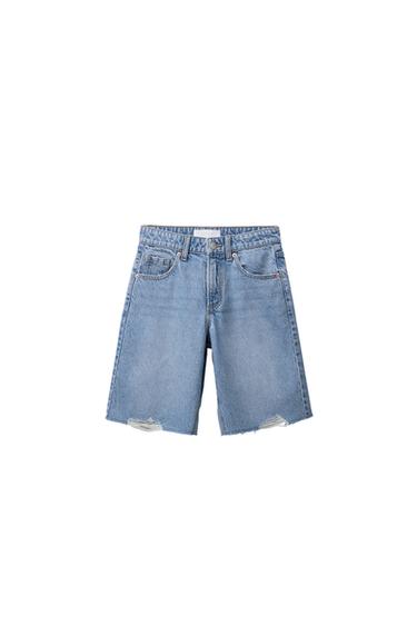BAGGY DENIM BERMUDA SHORTS WITH RIPS - Blue by Zara