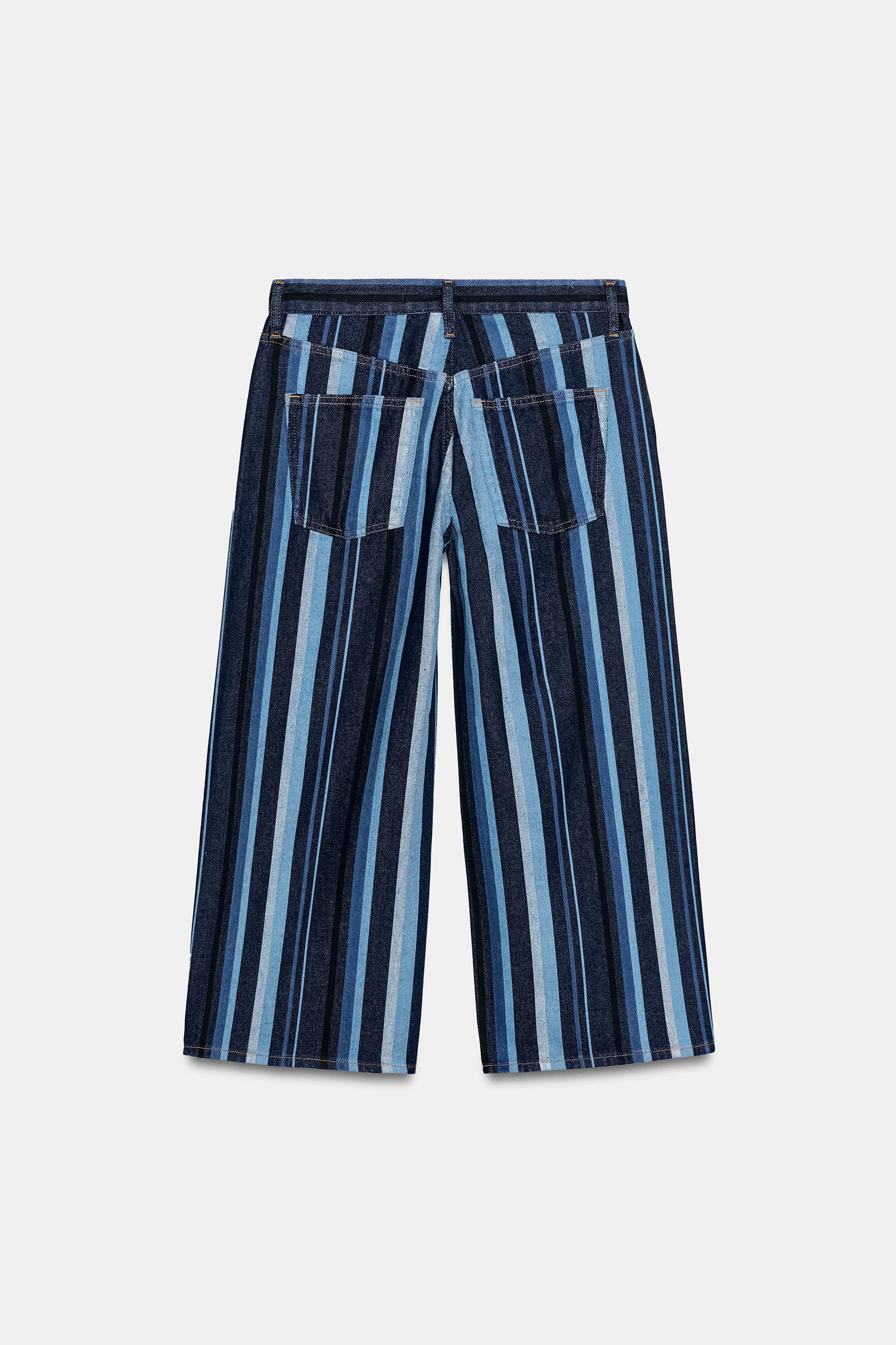 Zara ZW COLLECTION ÇİZGİLİ ORTA BEL KULOT JEAN görsel 7