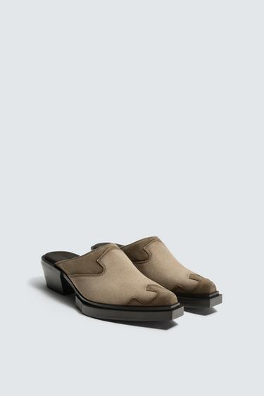 Zara LEATHER CLOGS - Gray
