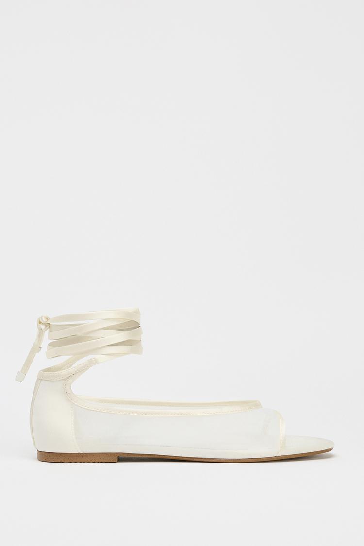 LIMITED EDITION OPEN-TOE MESH FLAT SHOES - Ecru by Zara - Image 2