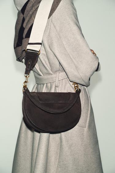 Zara LEATHER CROSSBODY BAG - Chocolate