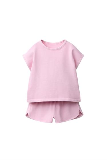 Zara SOLID T-SHIRT AND BERMUDA SET - Pale pink