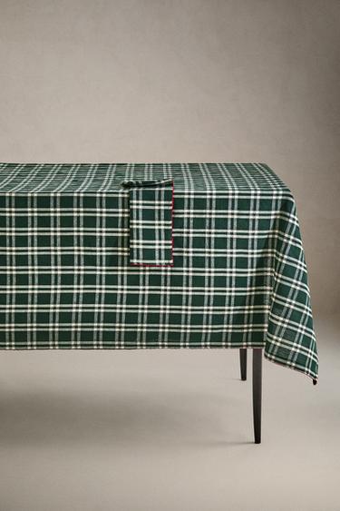 GEKLEURD KATOENEN KERSTTAFELKLEED - Groen van Zara