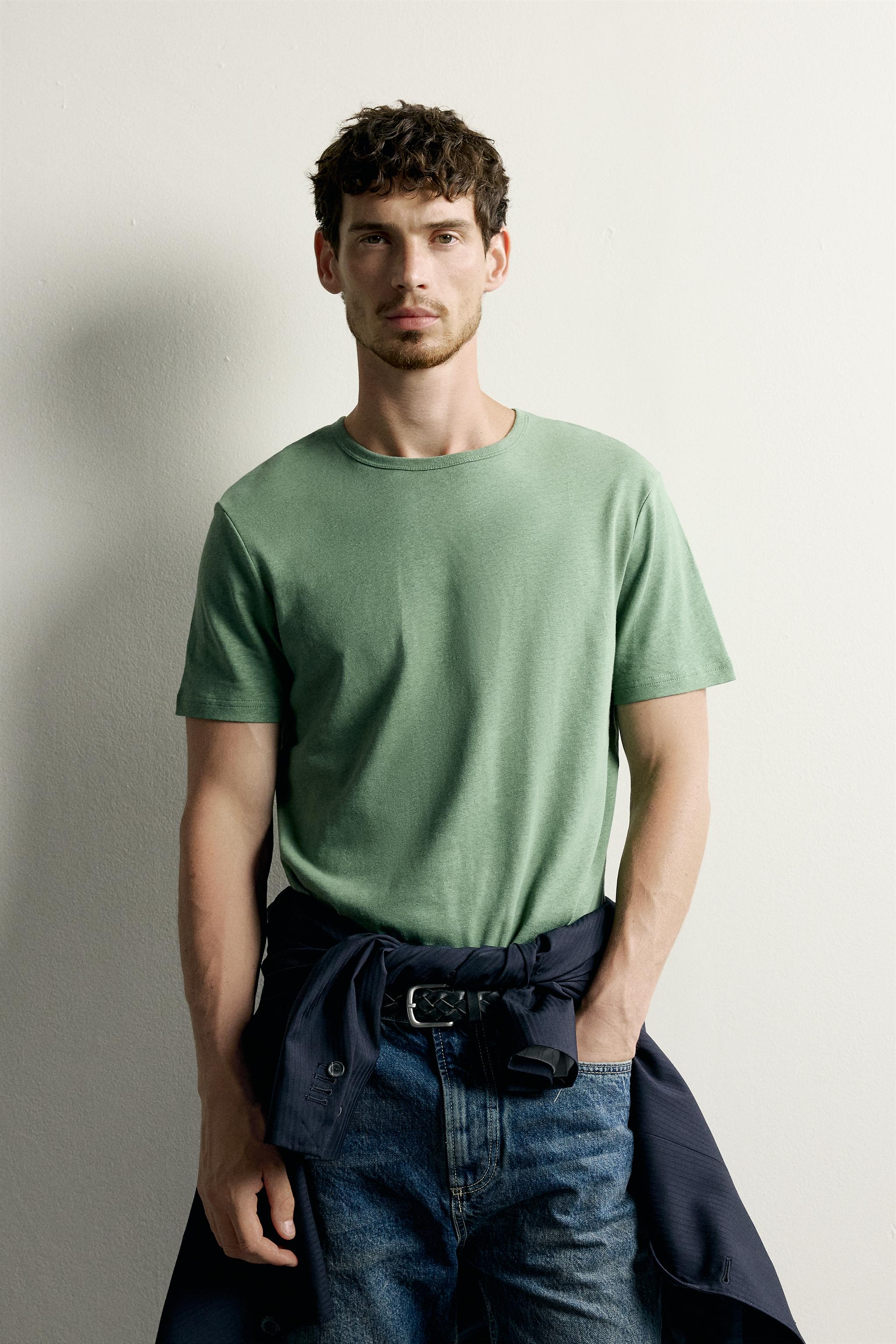 Мужские футболки Zara COTTON-LINEN RELAXED-FIT T-SHIRT — фото 2