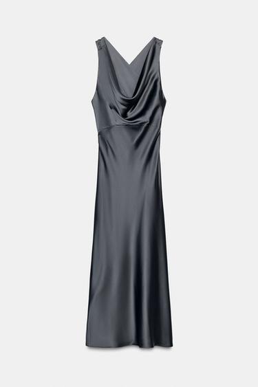 VESTIDO MIDI SATINADO - Gris antracita de Zara