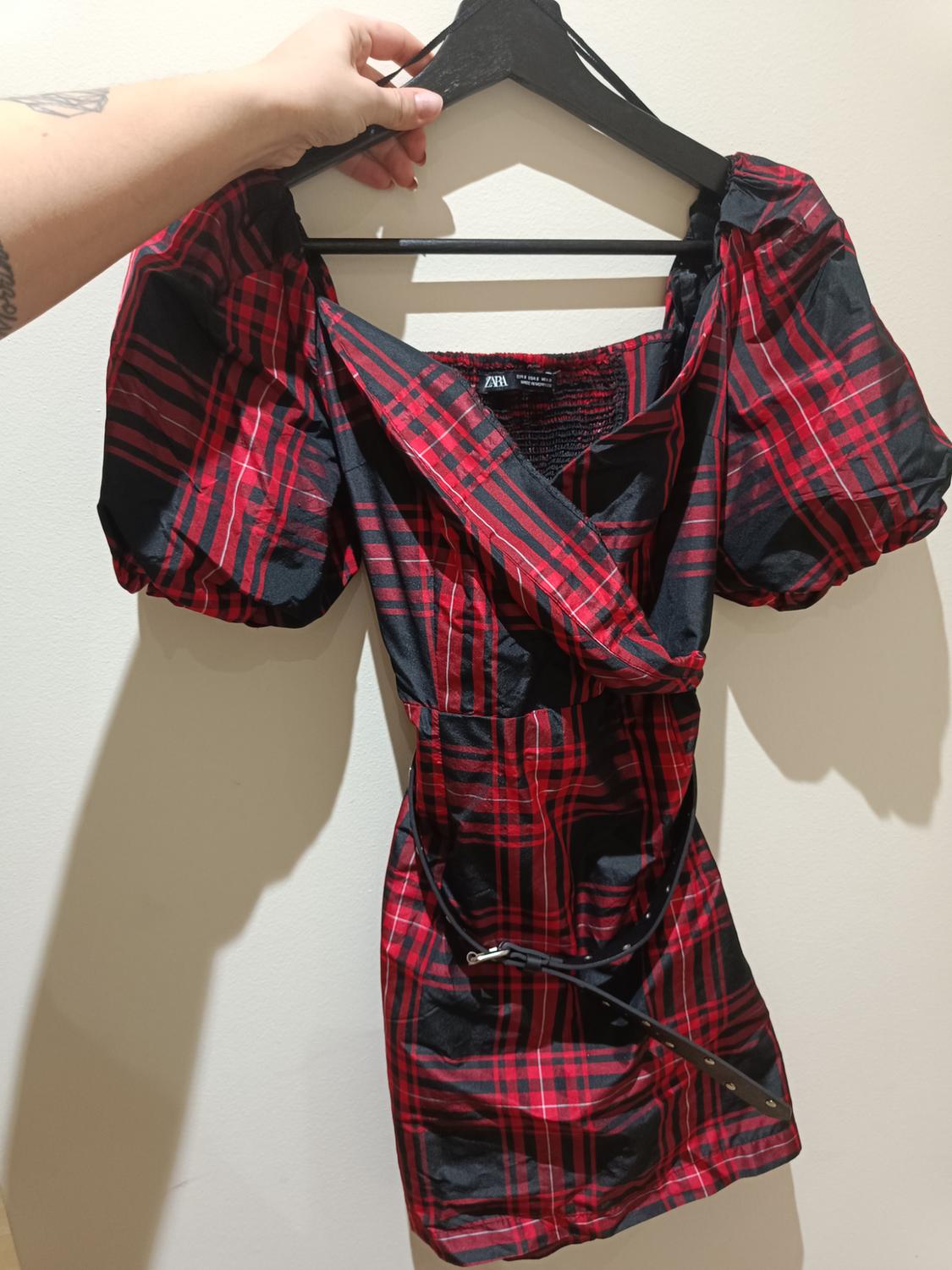CHECKED DRESS WITH BELT - Image 8