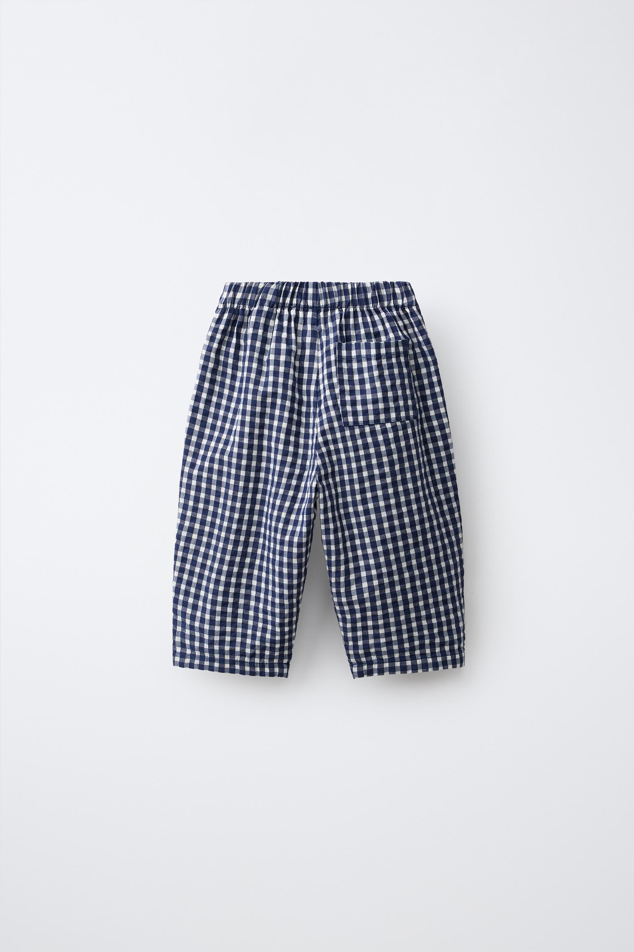 GINGHAM BAGGY PANTS — Navy blue