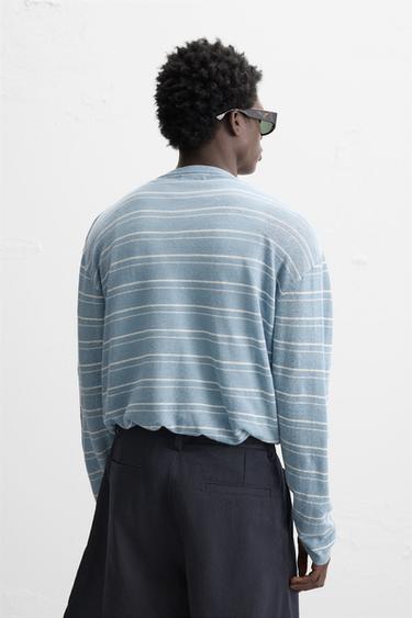 100% LINEN STRIPED SWEATER - Sky blue by Zara - Image 2
