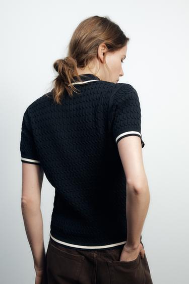 PULL POLO À TORSADES - Bleus marine / Écrus de Zara - Image 3