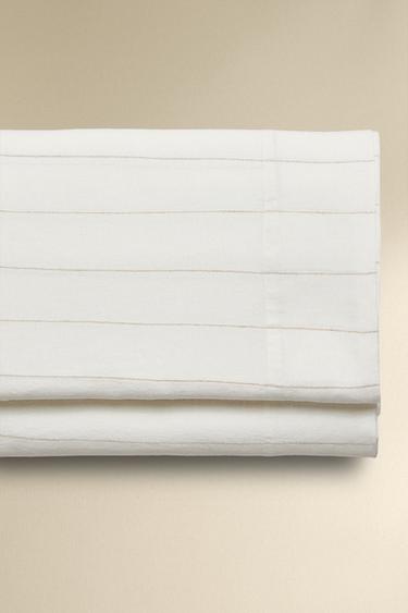 DRAP PLAT LIN COTON RAYURES - Blanc cassé de Zara
