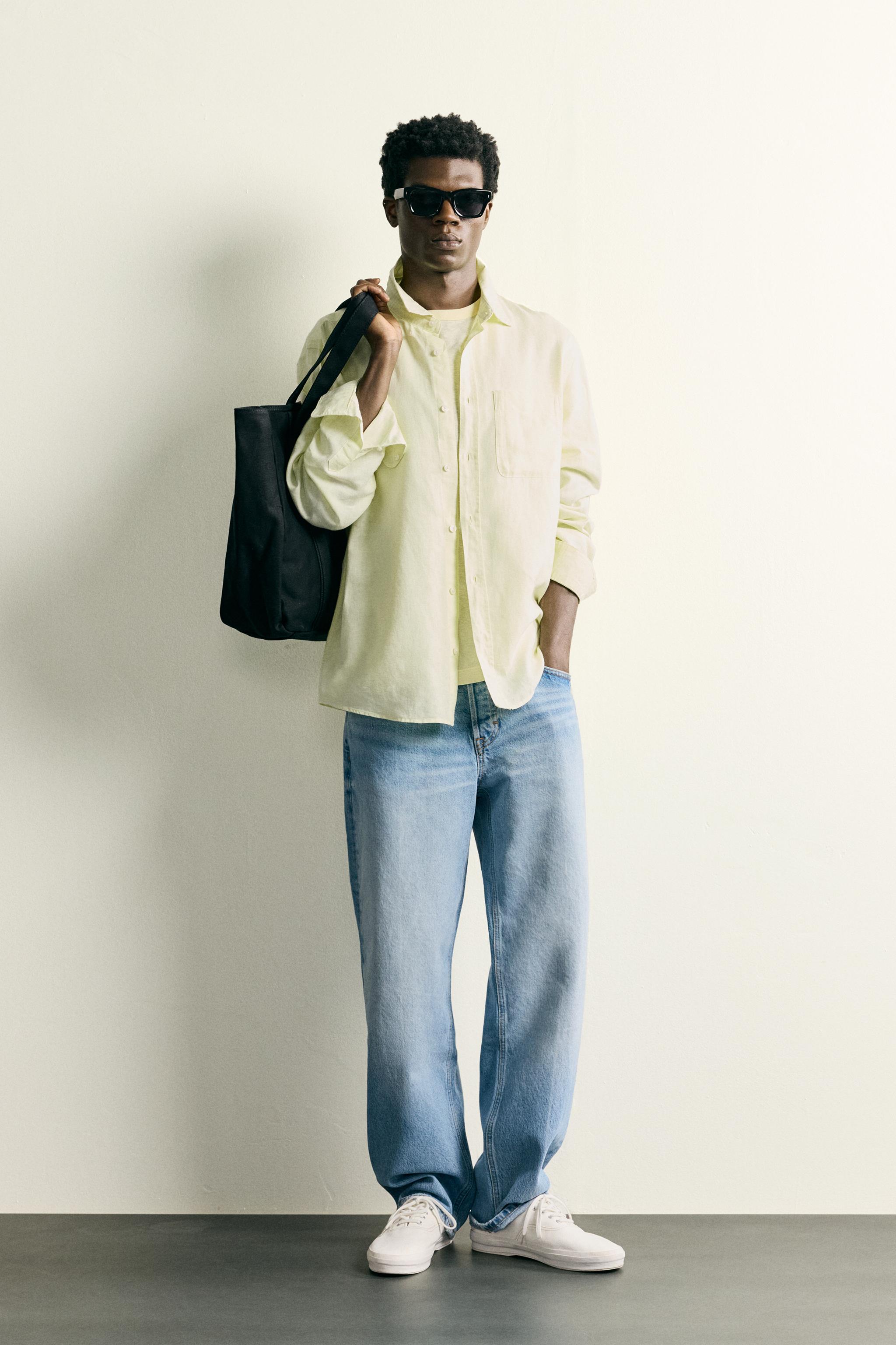 REGULAR FIT LINEN - COTTON SHIRT - Yellow | ZARA United States