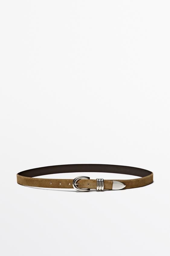 Ceinture en croûte de cuir avec détail métallique - Sable de Zara - Image 0