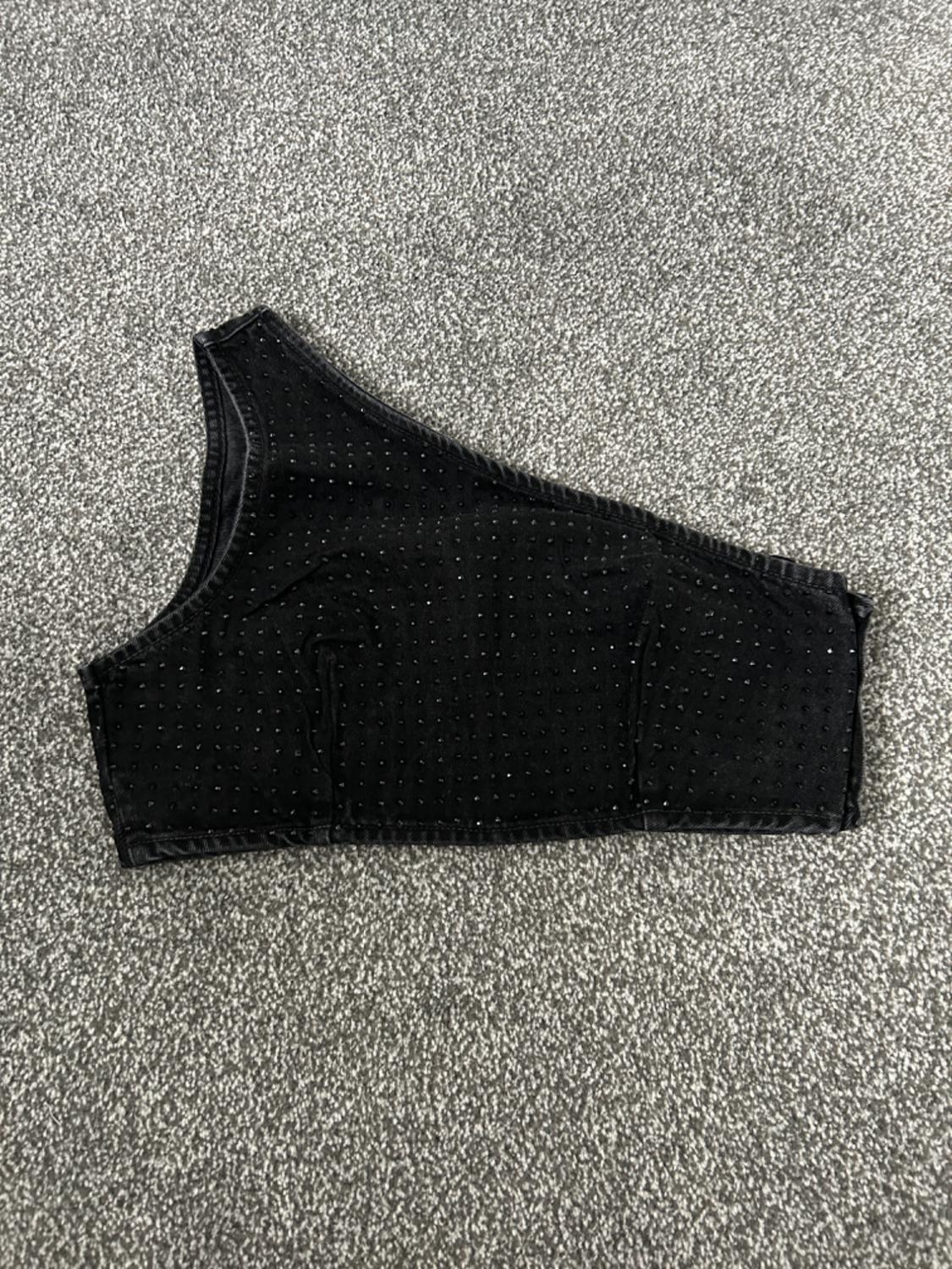 TRF DENIM CROP TOP WITH RHINESTONES