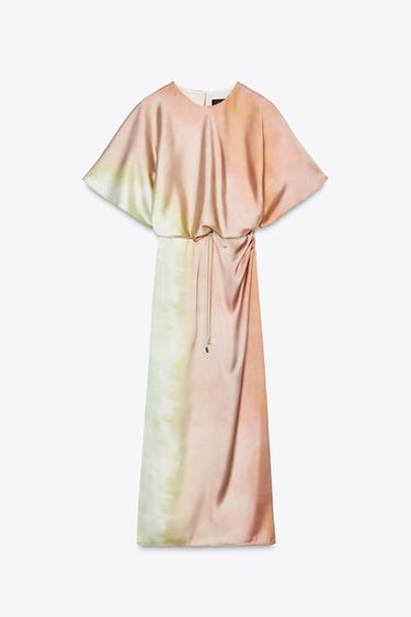 VESTIDO MIDI ESTAMPADO TIE DYE - Verde / Crudo de Zara