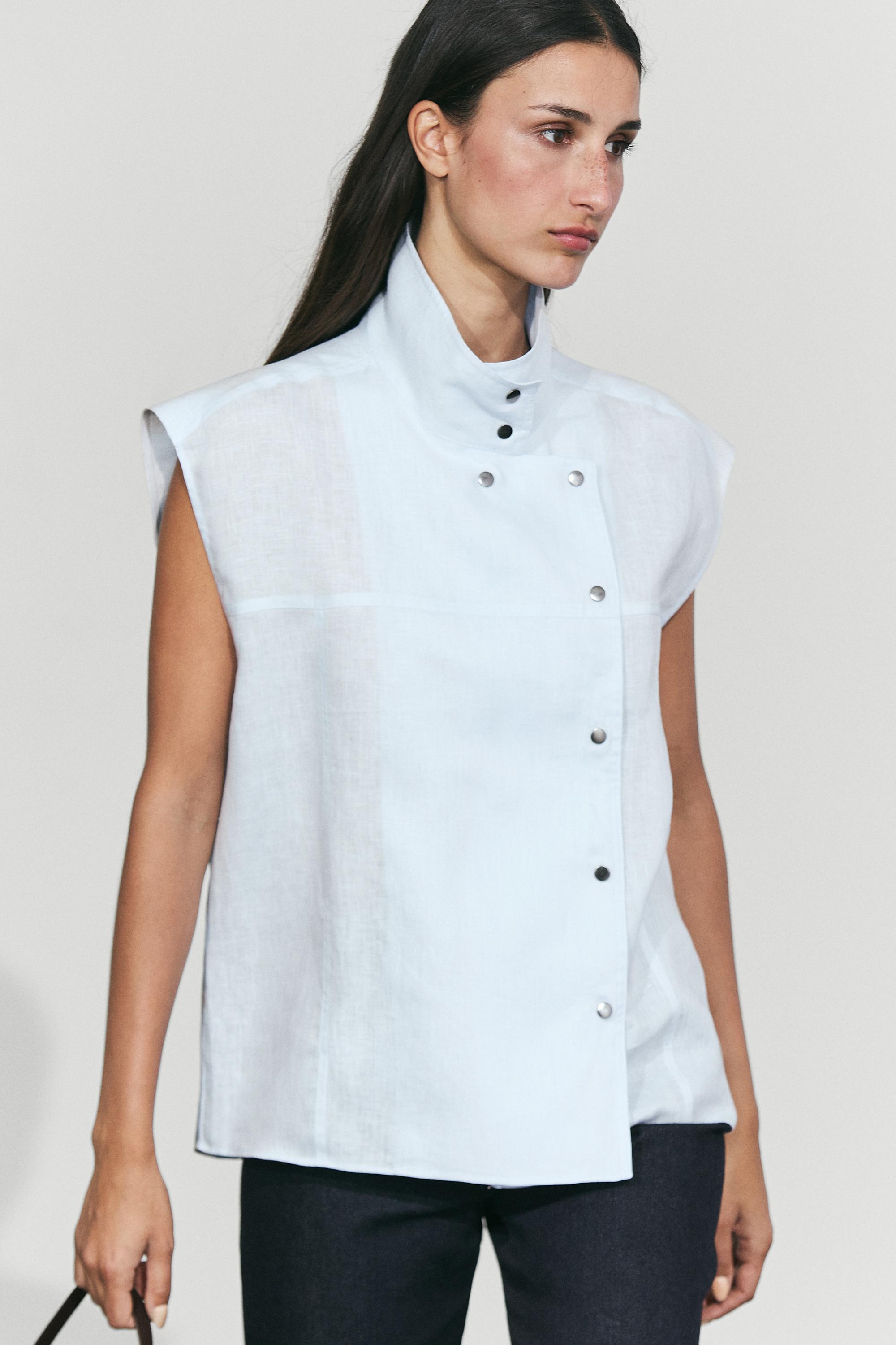 100% linen fine button-down top