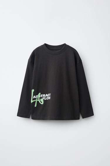 Zara TEXT PRINT T-SHIRT - Black