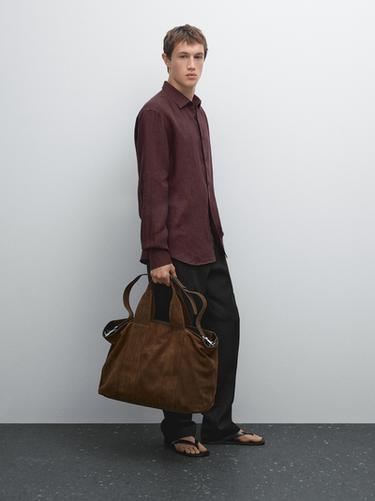 Zara Regular fit faded linen shirt - Burgundy - Image 0