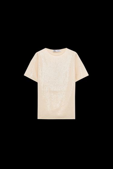 Zara SEQUIN KNIT TOP - Vanilla