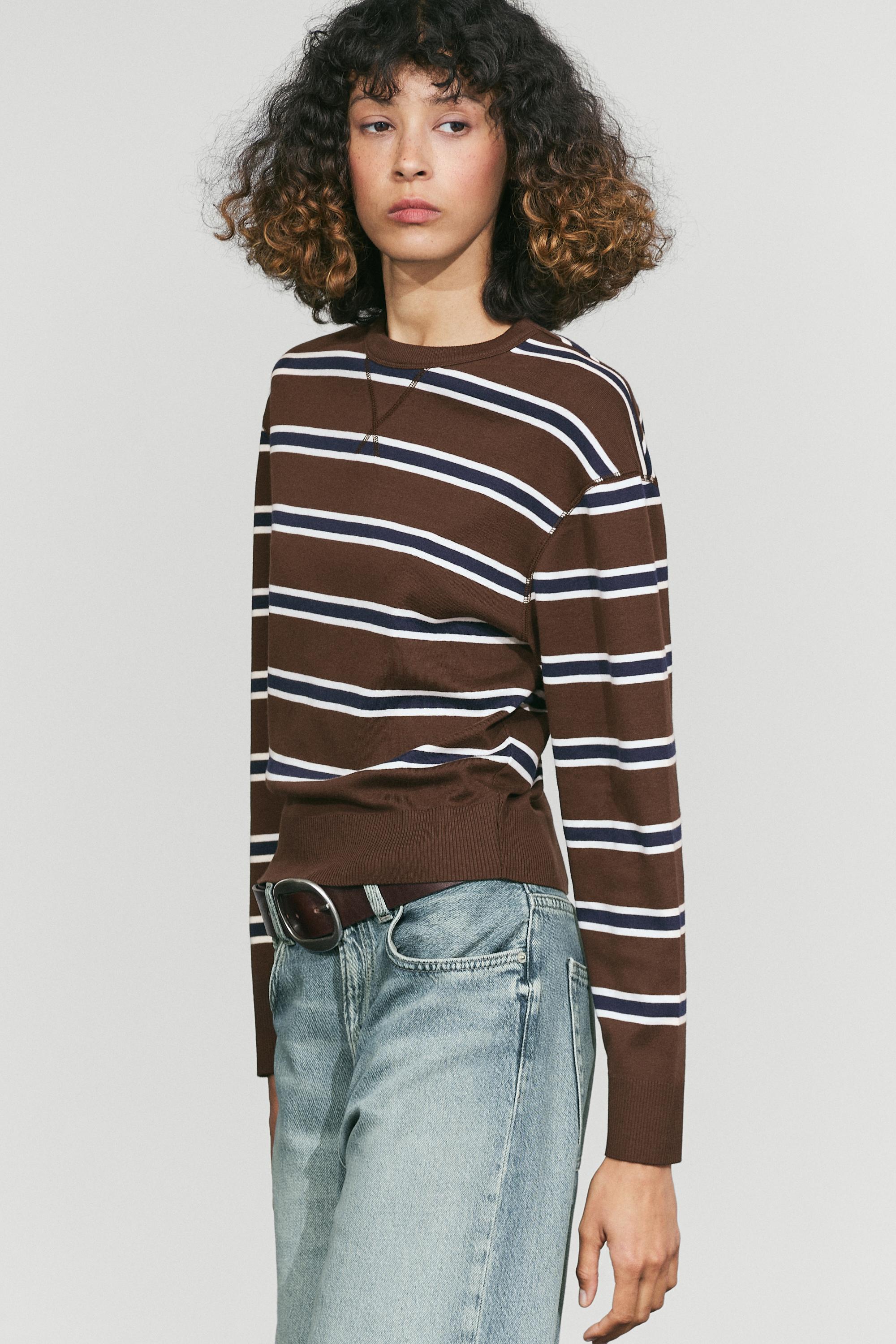 Striped interlock sweatshirt — Brown