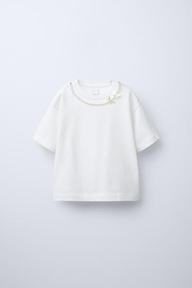 CAMISETA PERLAS - Blanco de Zara - Imagen 0