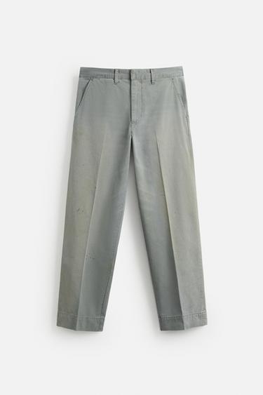 VINTAGE EFFECT PRINT CHINO TROUSERS - Grey by Zara