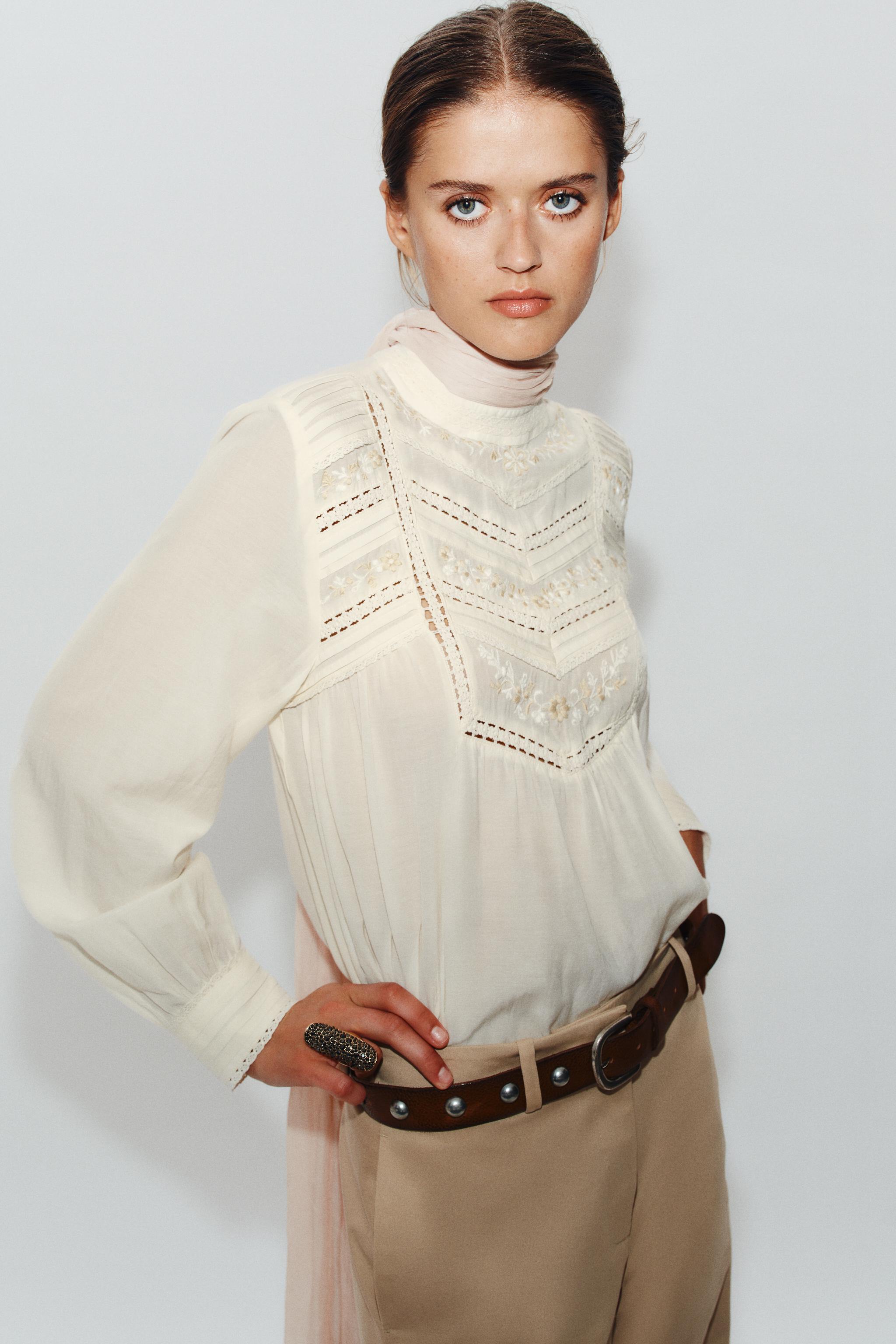 Zara Çiçek İşlemeli Romantik Bluz görsel 3
