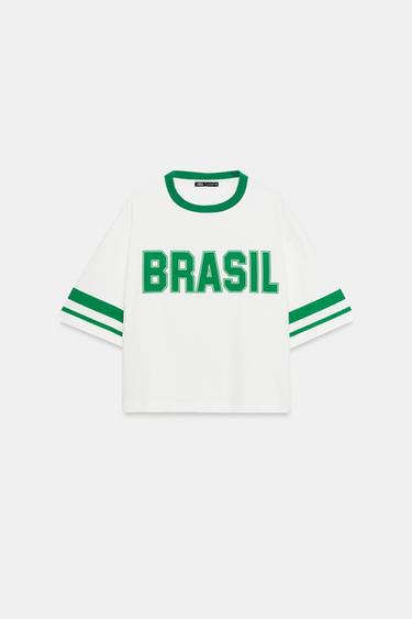 CAMISETA COM TEXTO EM CONTRASTE - Branco-marfim da Zara - Imagem 0