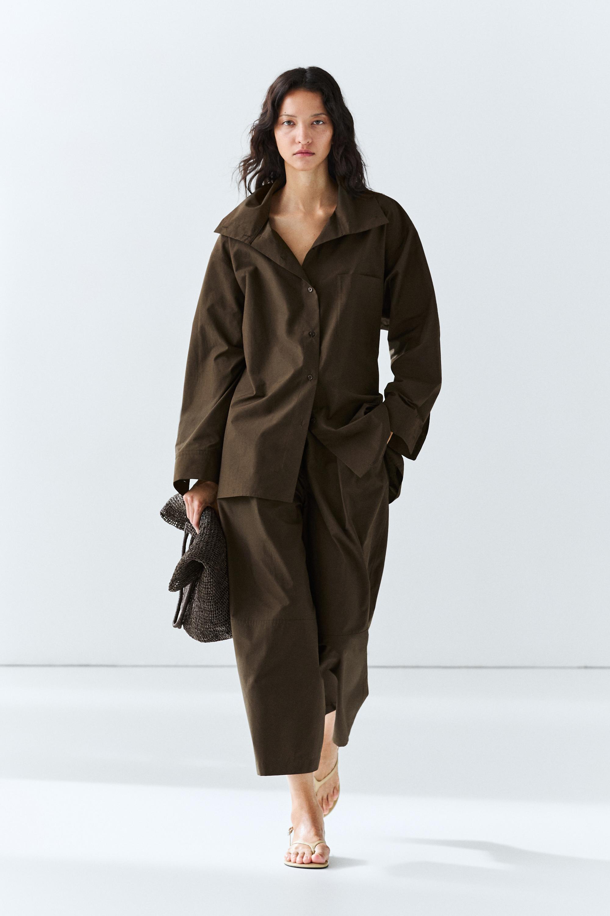 High collar overshirt with buckle detail — Khaki