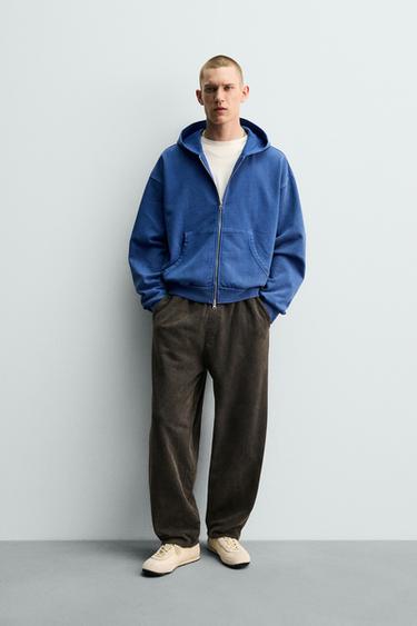 WASHED ZIP-UP HOODIE - Blue / Steel by Zara