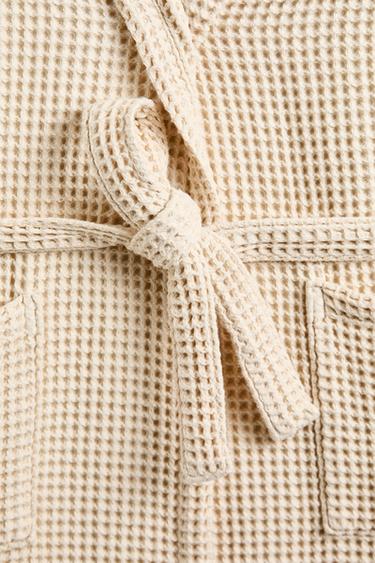 Zara COTTON WAFFLE-KNIT BATHROBE - Light beige