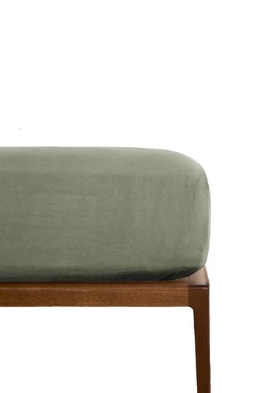 (140 GSM) WASHED LINEN FITTED SHEET - Green / Blue by Zara