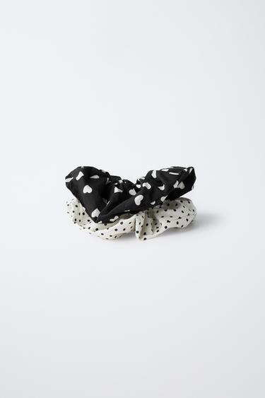 TWO-PACK OF POLKA DOT AND HEART HAIR TIES - Black / White by Zara - Image 2
