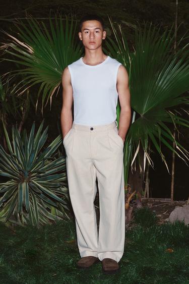 RELAXED FIT PINSTRIPED CHINOS - Ecru by Zara