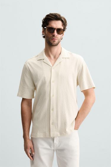 Zara RUFFLED TEXTURED SHIRT - Ecru