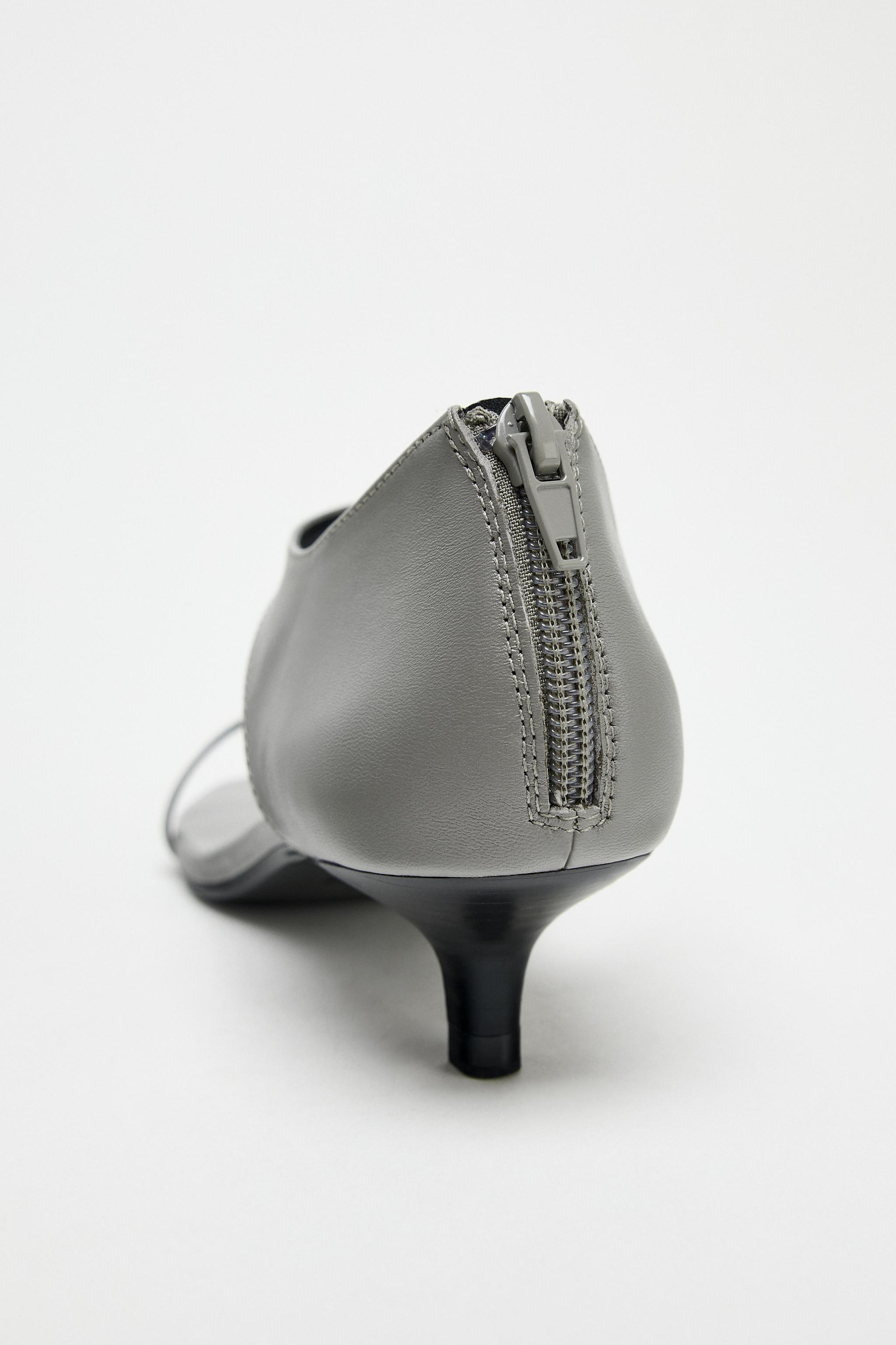 LEATHER KITTEN HEEL SANDALS - Light gray | ZARA United States