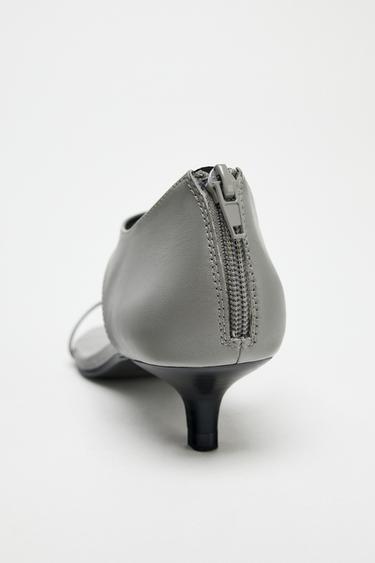 LEATHER KITTEN-HEEL SANDALS - Light grey by Zara - Image 6