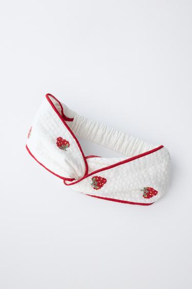 EMBROIDERED STRAWBERRY HEADBAND - White by Zara