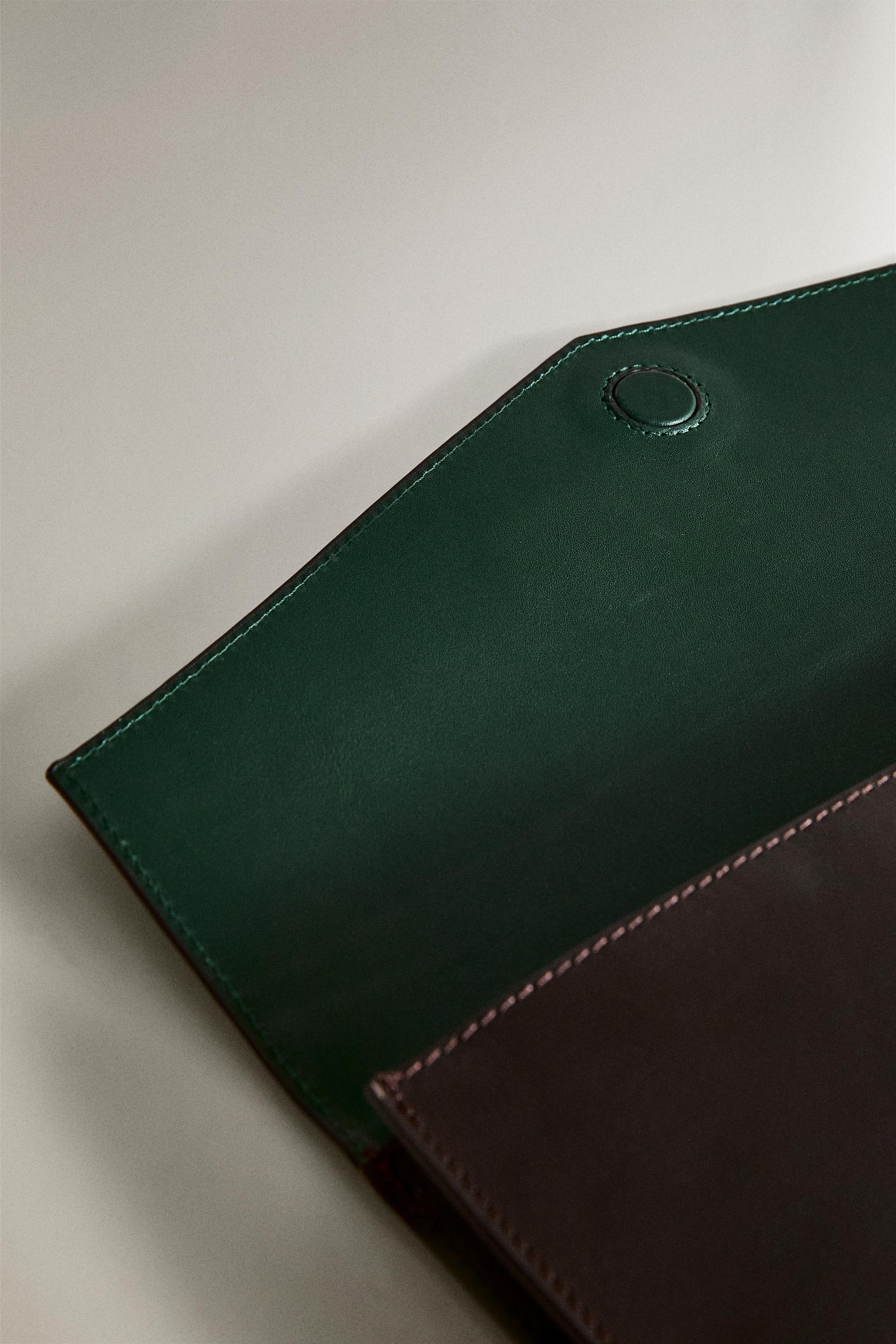 LEATHER DOCUMENT CLUTCH - Brown / Green | ZARA United States
